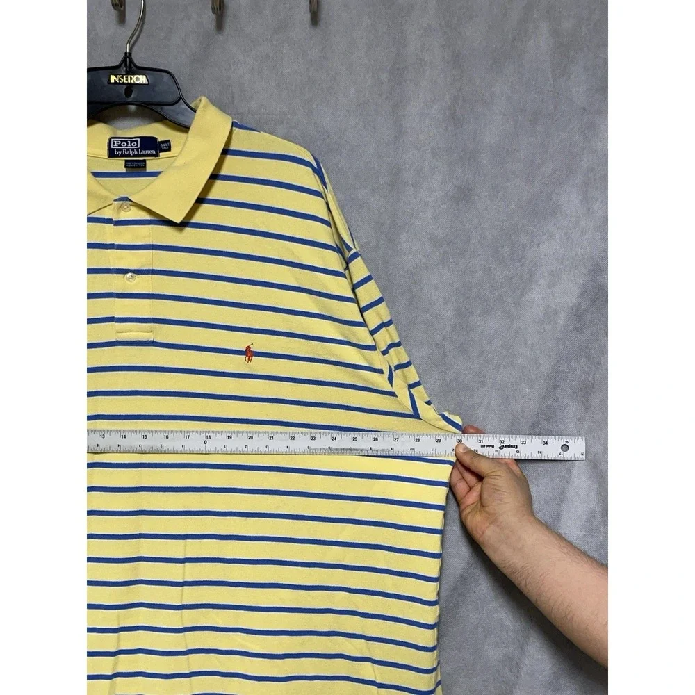 VTG Polo Ralph Lauren Polo Shirt Men 4XLT Yellow Striped Pique Casual Preppy Y2K